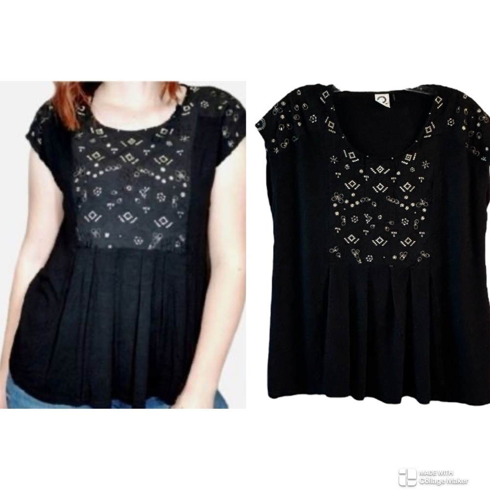 Anthropologie Akemi + kin Black Embroidered Women's Top